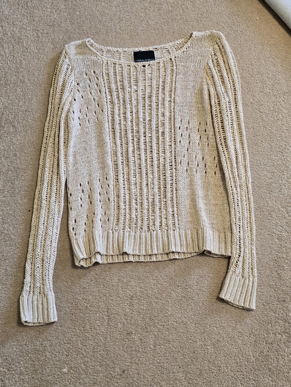 Cynthia Rowley Cream Open-Knit Scoop Neck Sweater